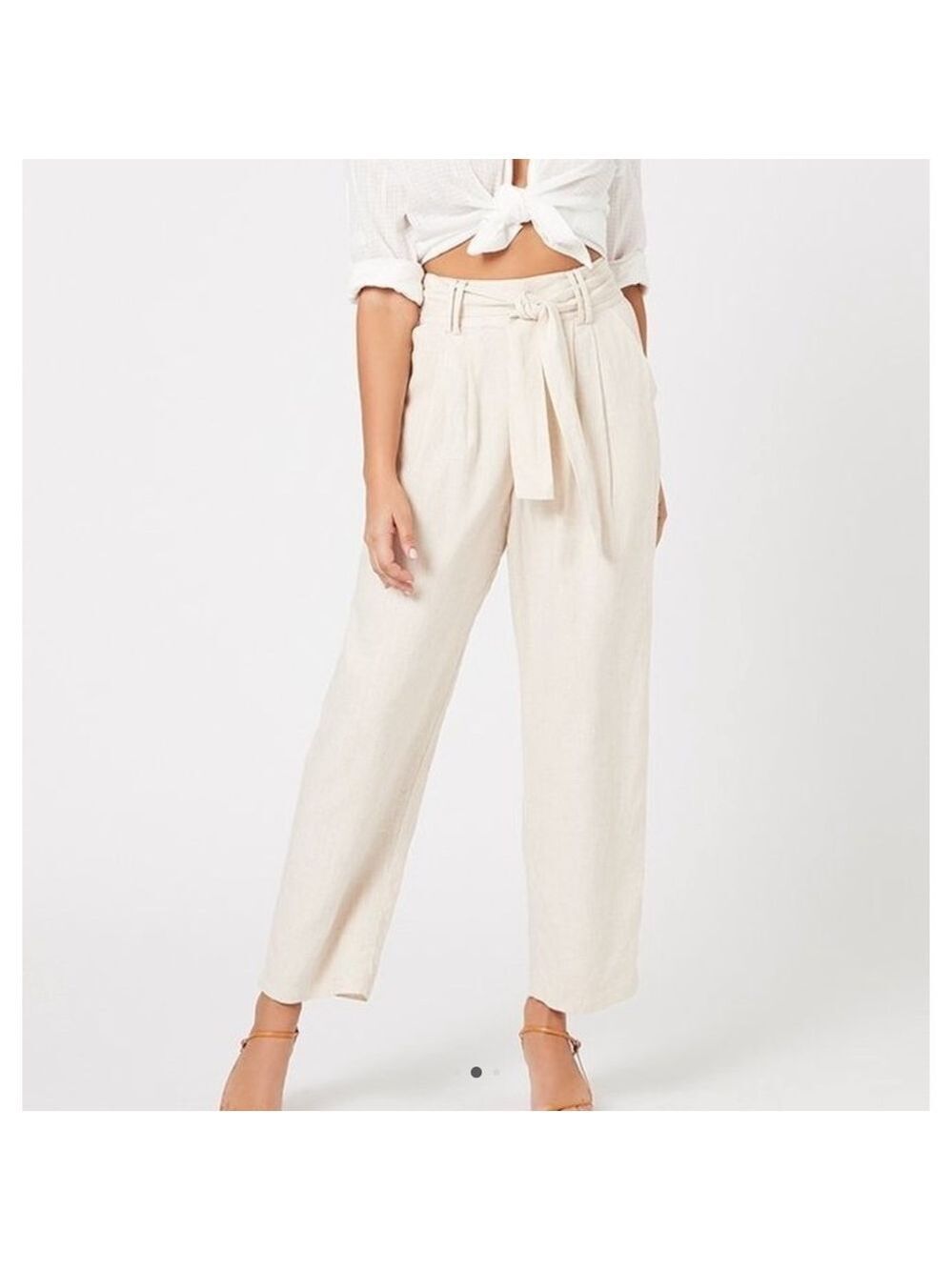 MINKPINK Dusty Pink Linen High wasted Wide Leg Pants